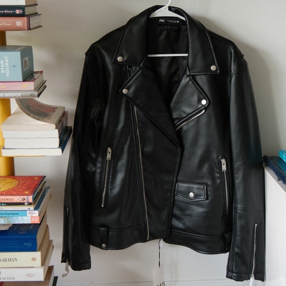 Zara Men’s Faux Leather Biker Jacket – Black (Medium) | Brand New with Tags - Picture 1 of 5